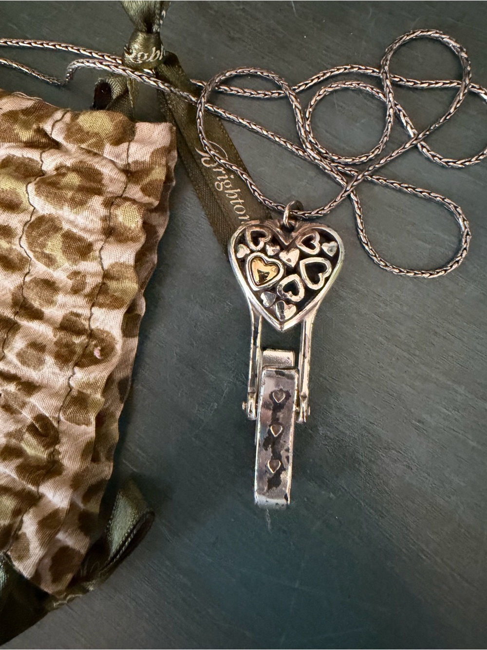 Brighton Silver Badge Clip Lanyard with silver plated heart necklace